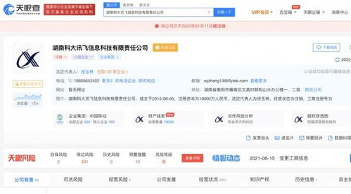 湖南科大讯飞信息科技有限责任公司被注销,注册资本为1亿元